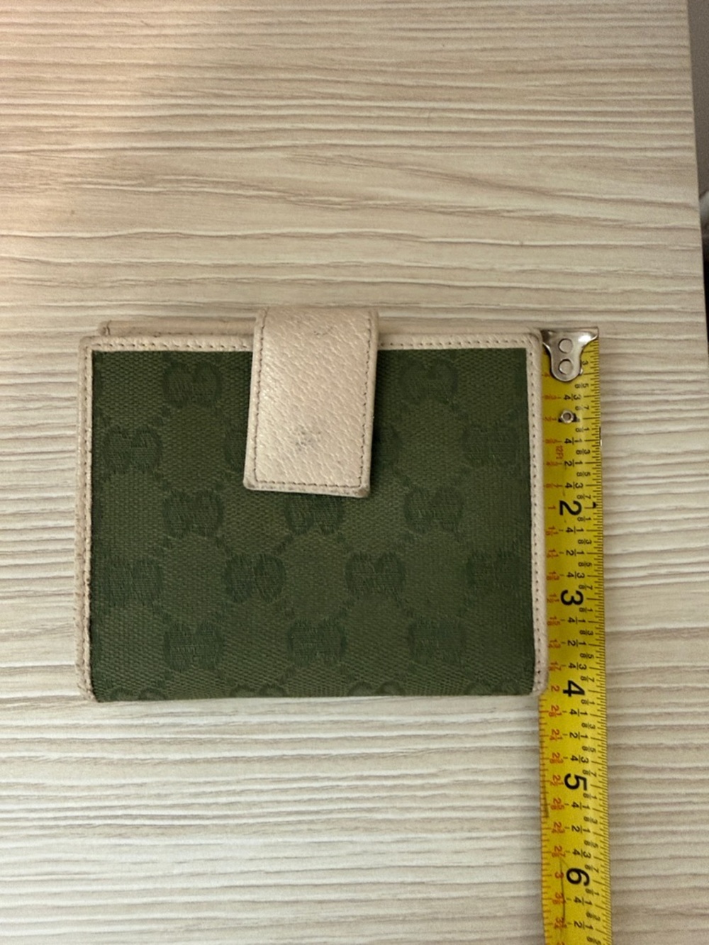 Gucci Green Canvas and Cream Leather Bifold Wallet